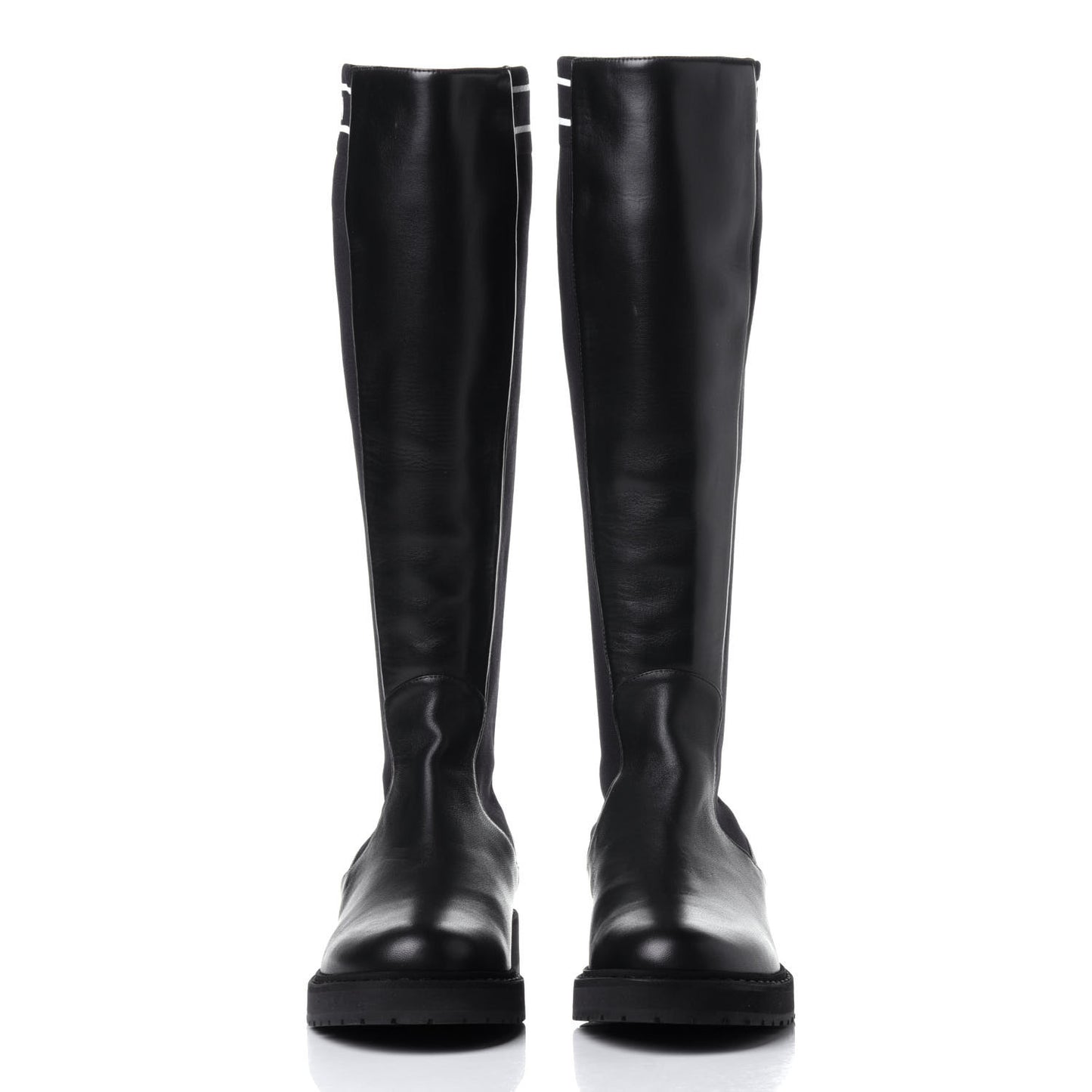 Lambskin Stretch Fabric Logo Rockoko Tall Boots 37 Black White