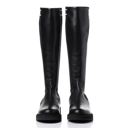 Fendi Lambskin Stretch Fabric Logo Rockoko Tall Boots 37 Black White 2 of 14
