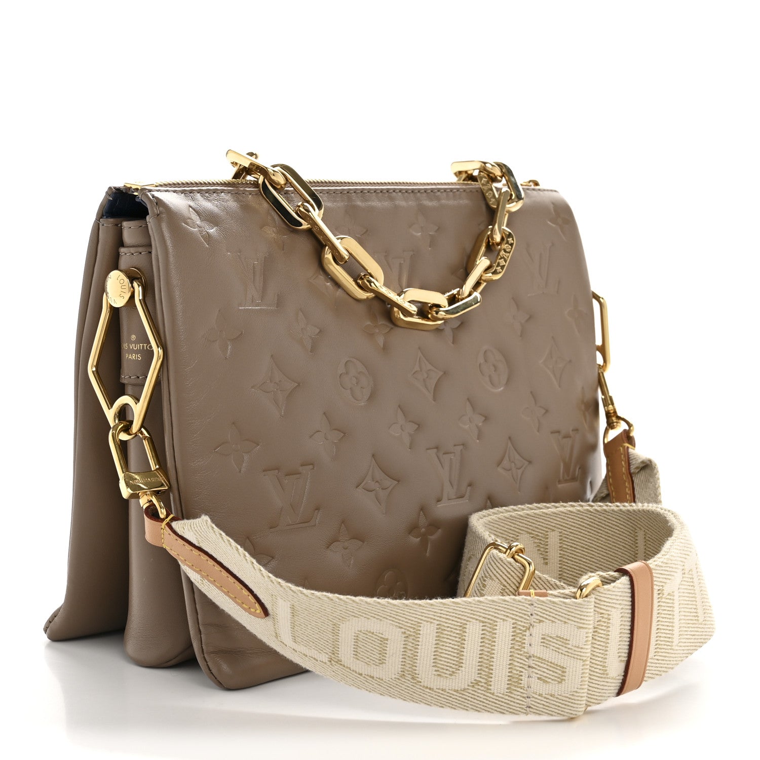 Louis Vuitton Lambskin Embossed Monogram Coussin PM Taupe 3 of 13