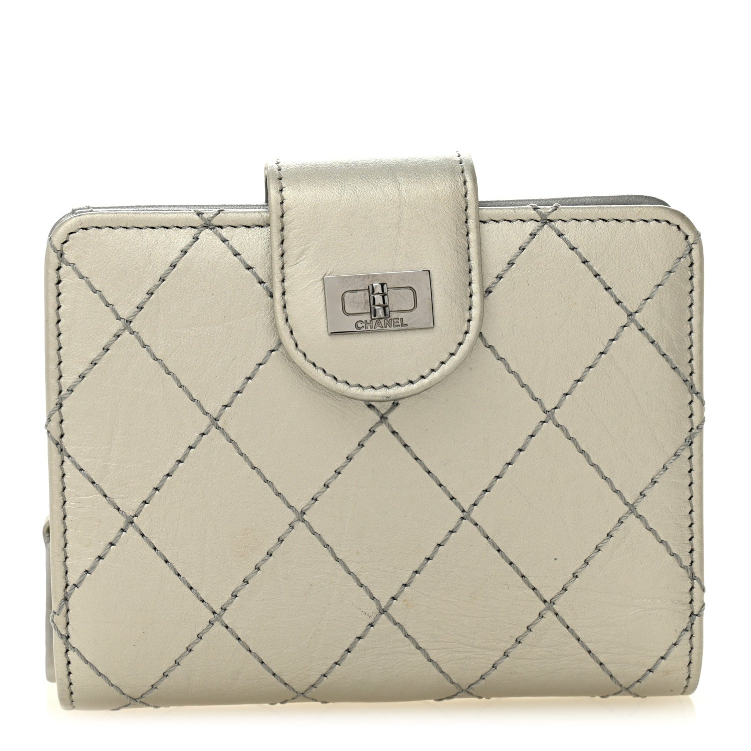 Chanel Metallic Aged Calfskin Stitched Reissue Compact Wallet  Silver 1 of 7