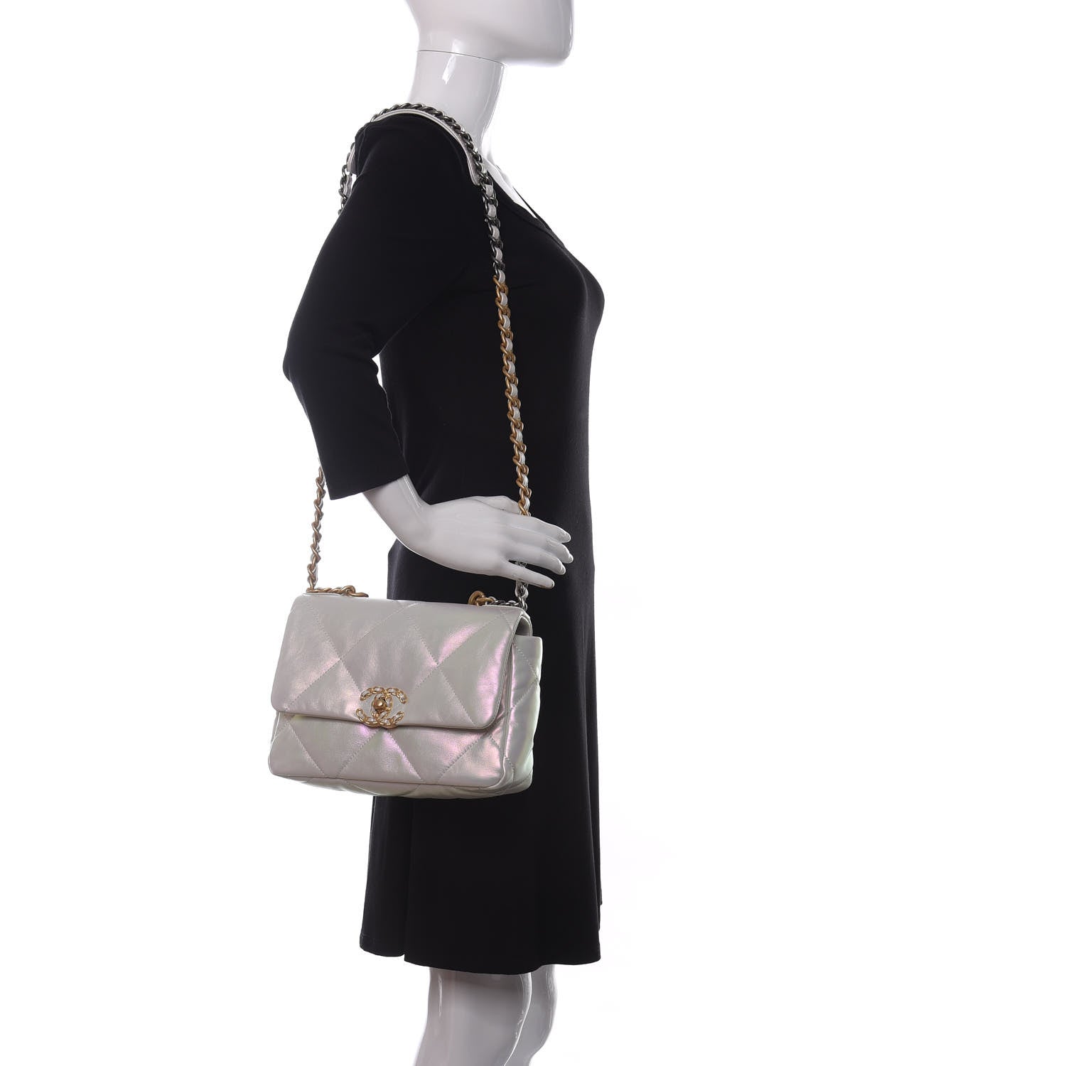 Chanel Iridescent Calfskin Quilted Medium Chanel 19 Flap White 2 of 12