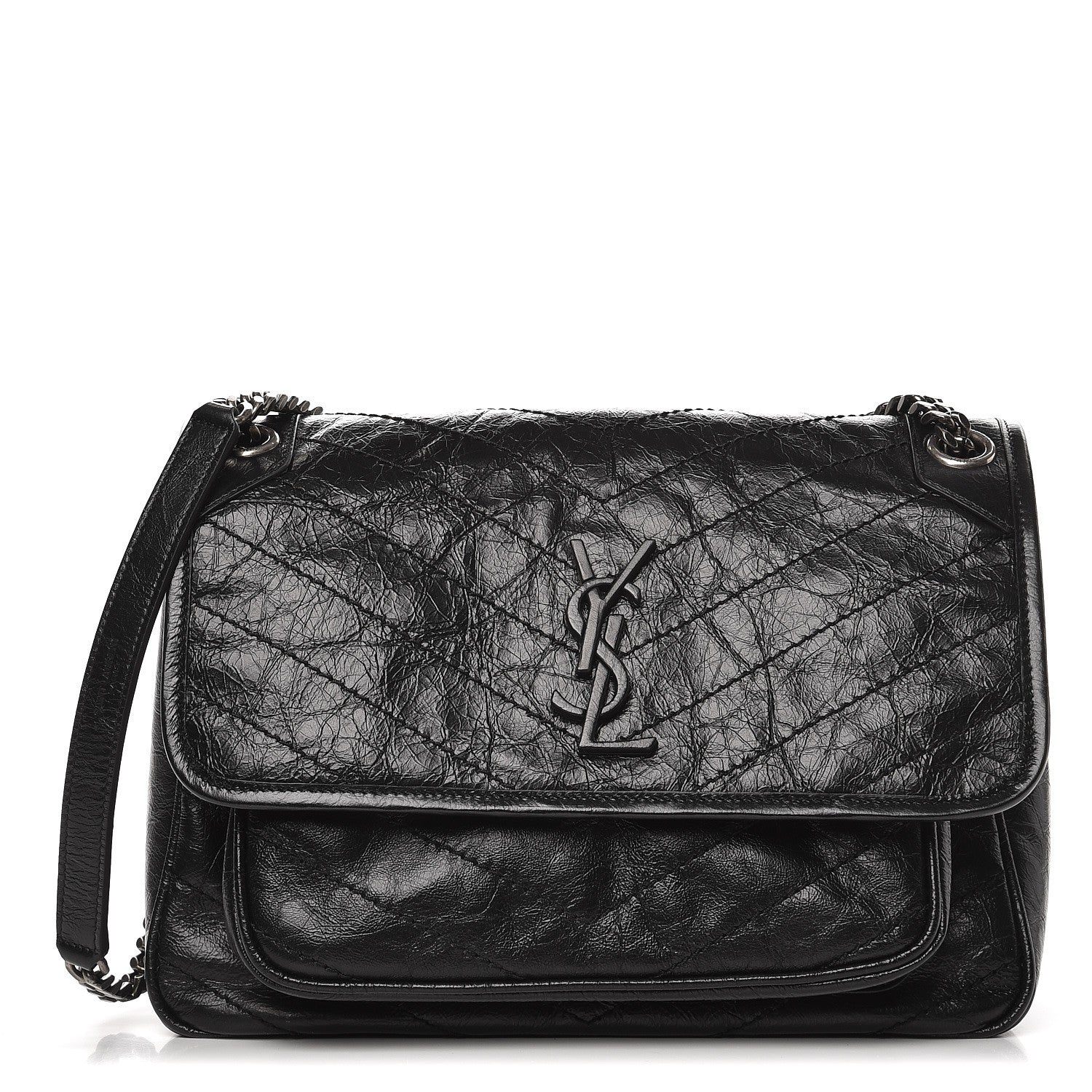 Saint Laurent Crinkled Calfskin Matelasse Monogram Medium Niki Chain Satchel Black 1 of 7