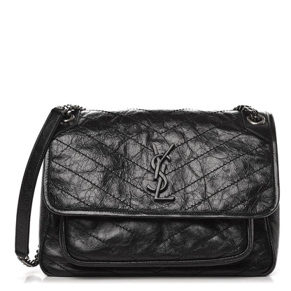 Saint Laurent Crinkled Calfskin Matelasse Monogram Medium Niki Chain Satchel Black 1 of 7