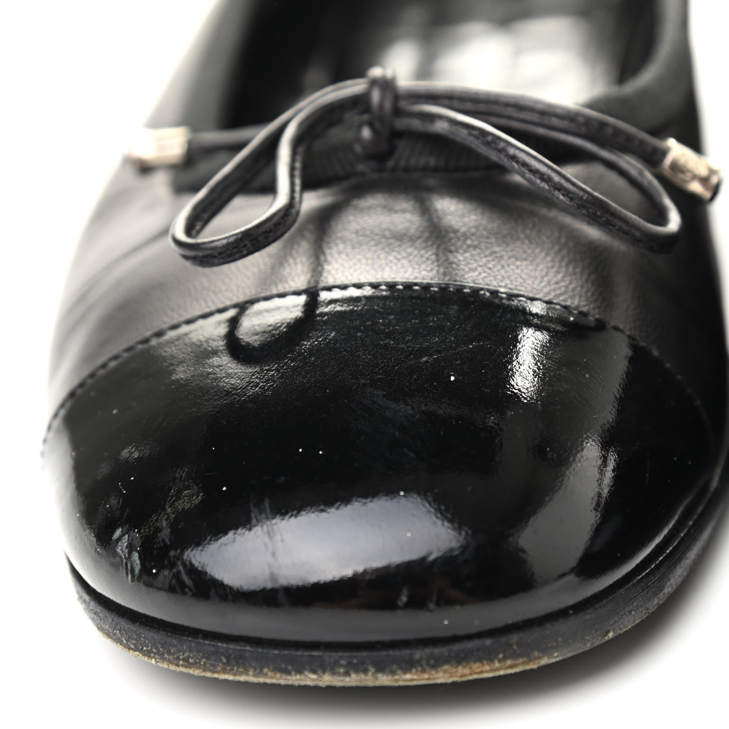 Chanel Lambskin Patent Cap Toe Ballerina Flats 37.5 Black 9 of 9