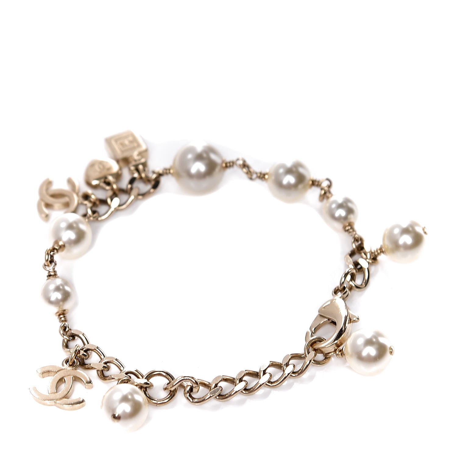 Chanel Pearl Bead CC Charm Bracelet Light Gold 3 of 6