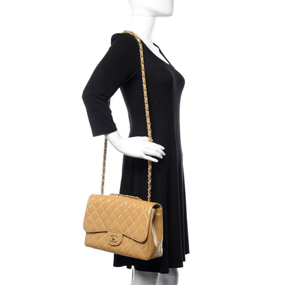 Chanel Patent Quilted Jumbo Single Flap Beige 2 of 12