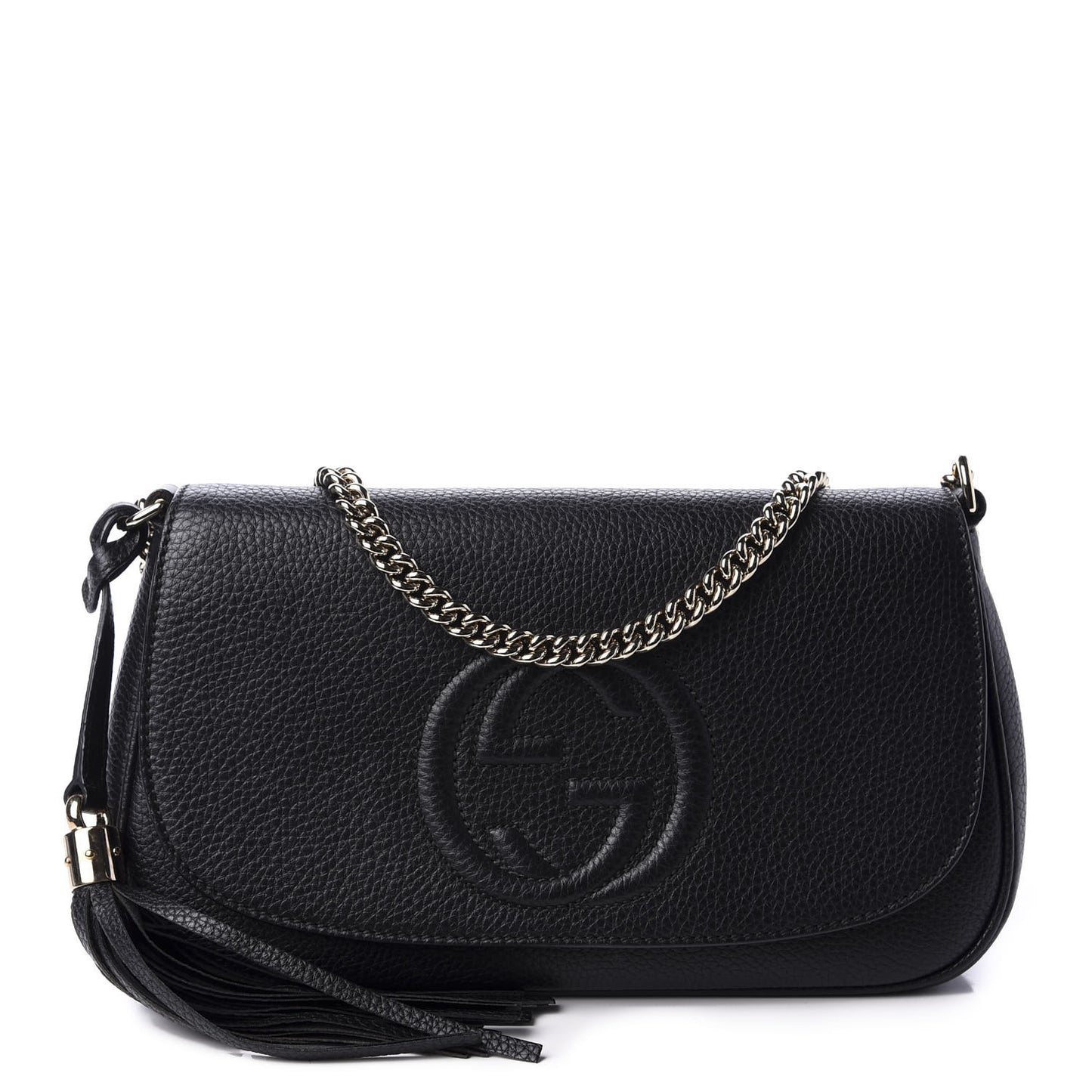 Pebbled Calfskin Medium Soho Flap Crossbody Black