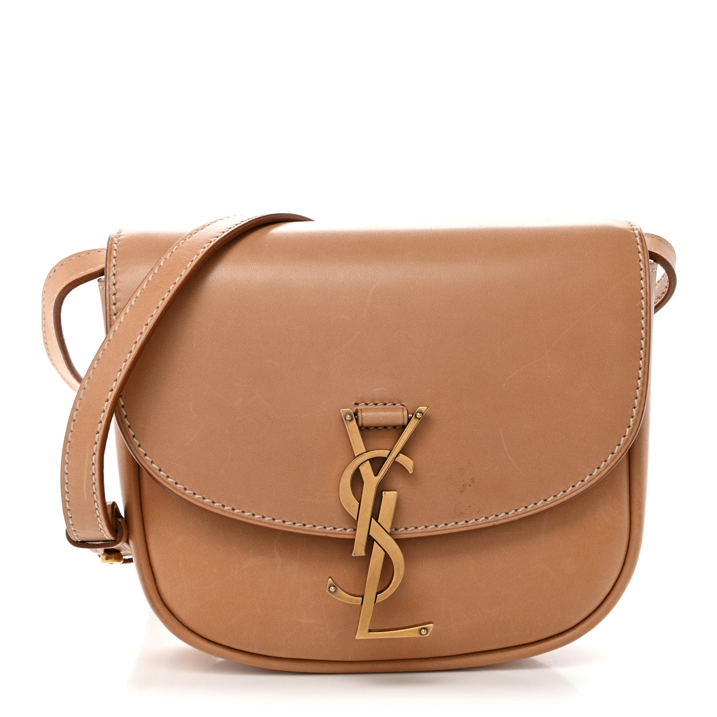 Smooth Vintage Calfskin Small Kaia Satchel Brown Gold