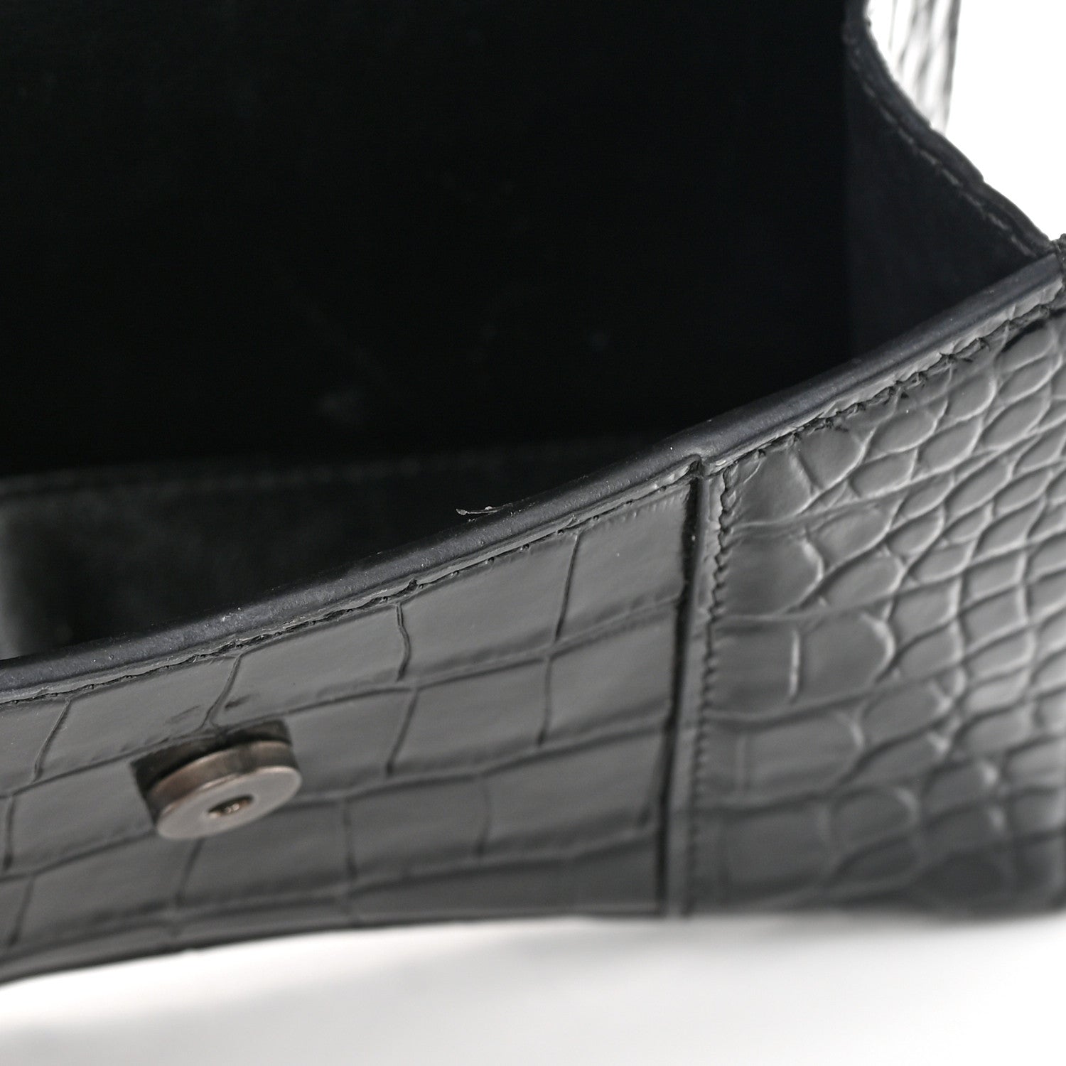 Balenciaga Shiny Calfskin Monochrome Crocodile Embossed Hourglass Top Handle Bag XS Black 16 of 25