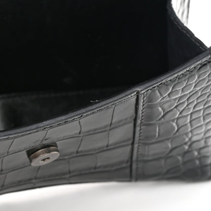Balenciaga Shiny Calfskin Monochrome Crocodile Embossed Hourglass Top Handle Bag XS Black 16 of 25