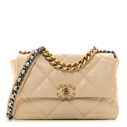 Chanel Goatskin Quilted Large Chanel 19 Flap Beige 1 of 10