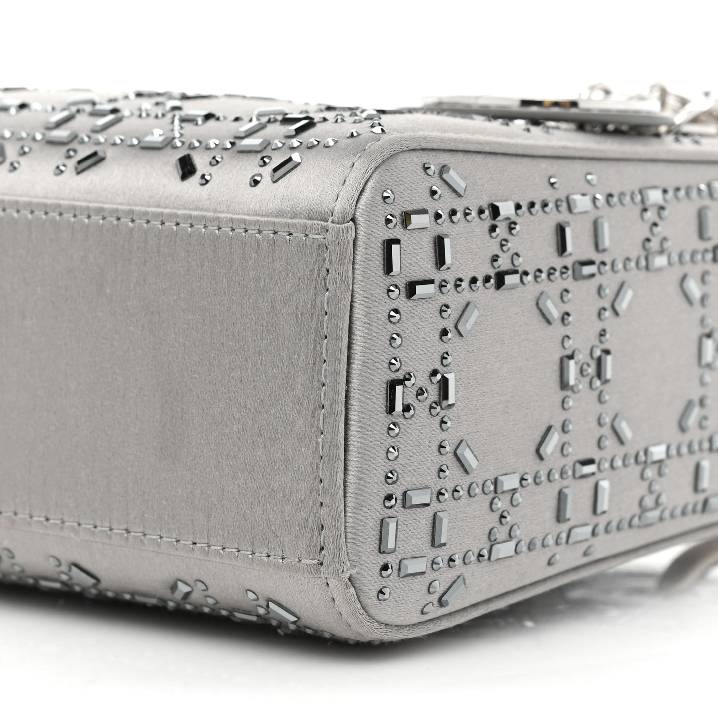 Satin Crystal Cannage Mini Lady Dior Gray