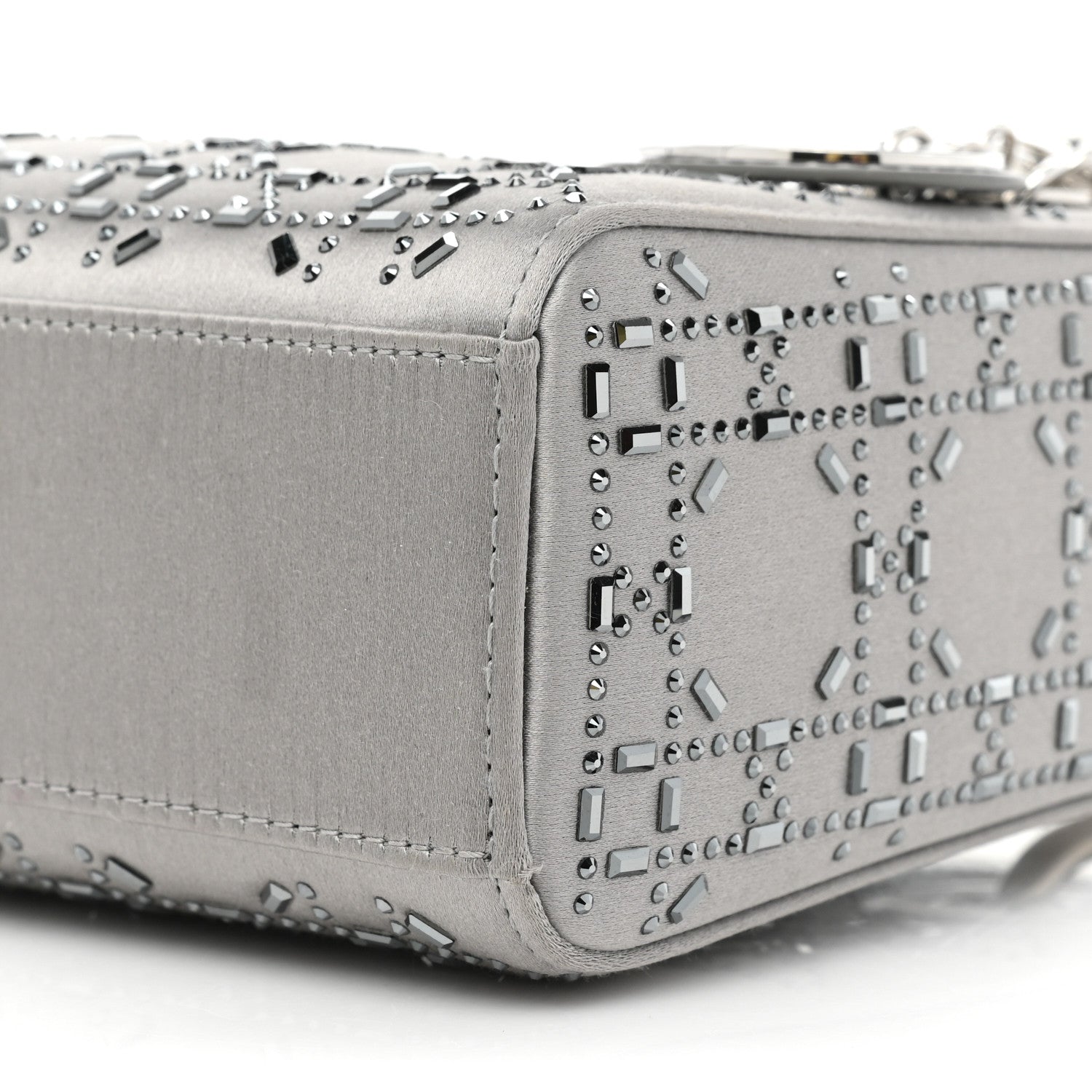 Christian Dior Satin Crystal Cannage Mini Lady Dior Gray 7 of 14