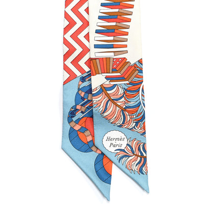 Hermes Silk De l'Ombrelle Aux Duels Twilly Bleu Potiron Creme 2 of 4