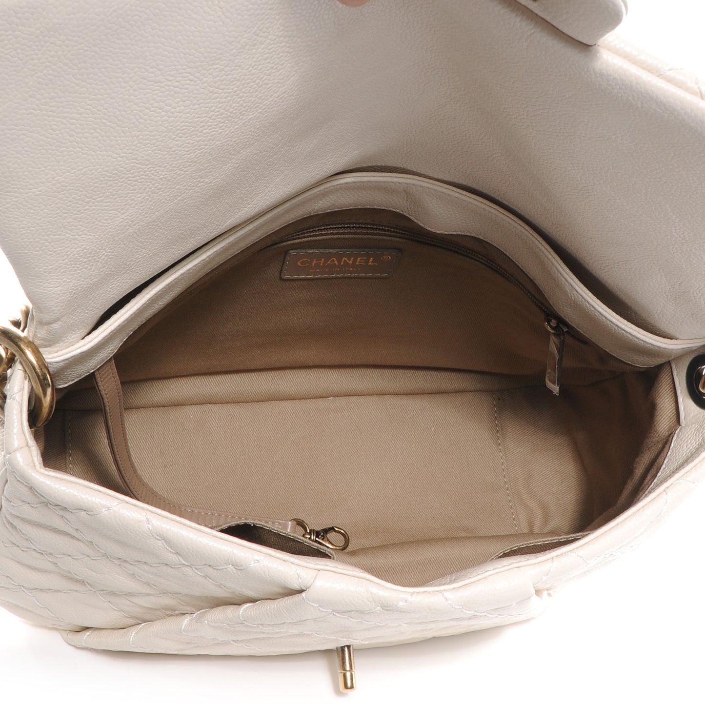 Crumpled Grain Calf Coco Pleats Messenger Flap Ivory