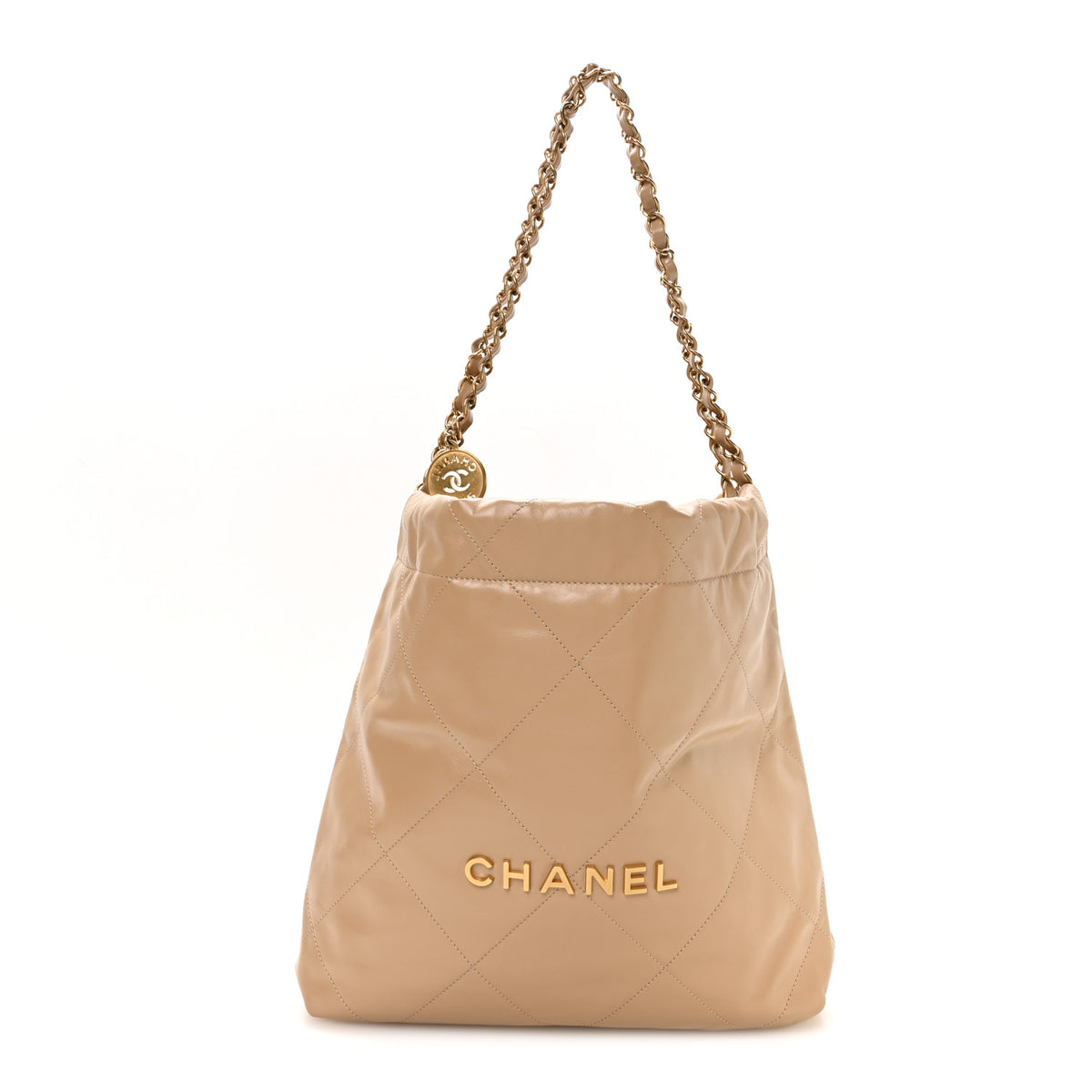 Shiny Calfskin Quilted Small Chanel 22 Beige