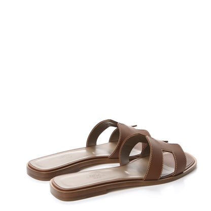 Hermes Box Calfskin Oran Sandals 38.5 Gold 4 of 10