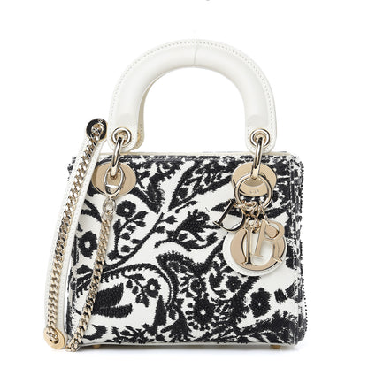 Christian Dior Smooth Calfskin Silkscreen Printed Floral Embroidered Mini Lady Dior Off White 1 of 13