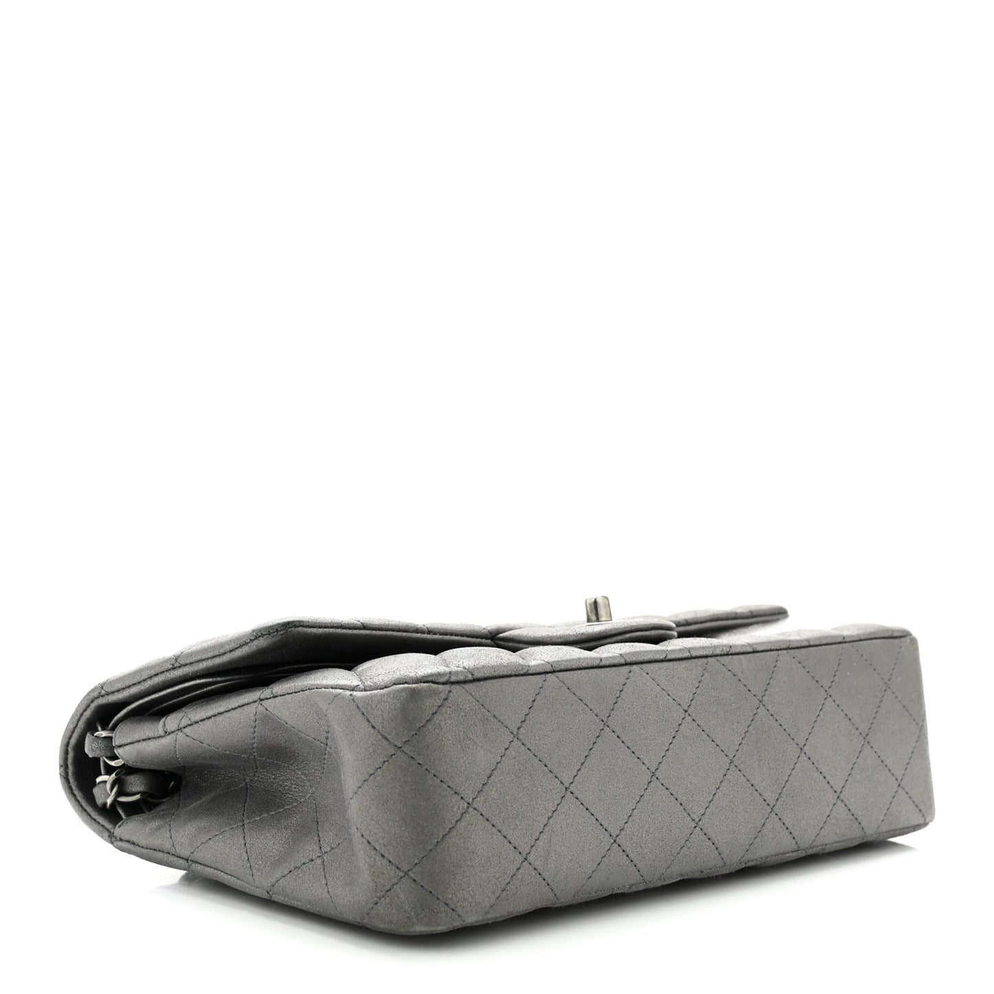 Metallic Lambskin Quilted Medium Double Flap Pewter
