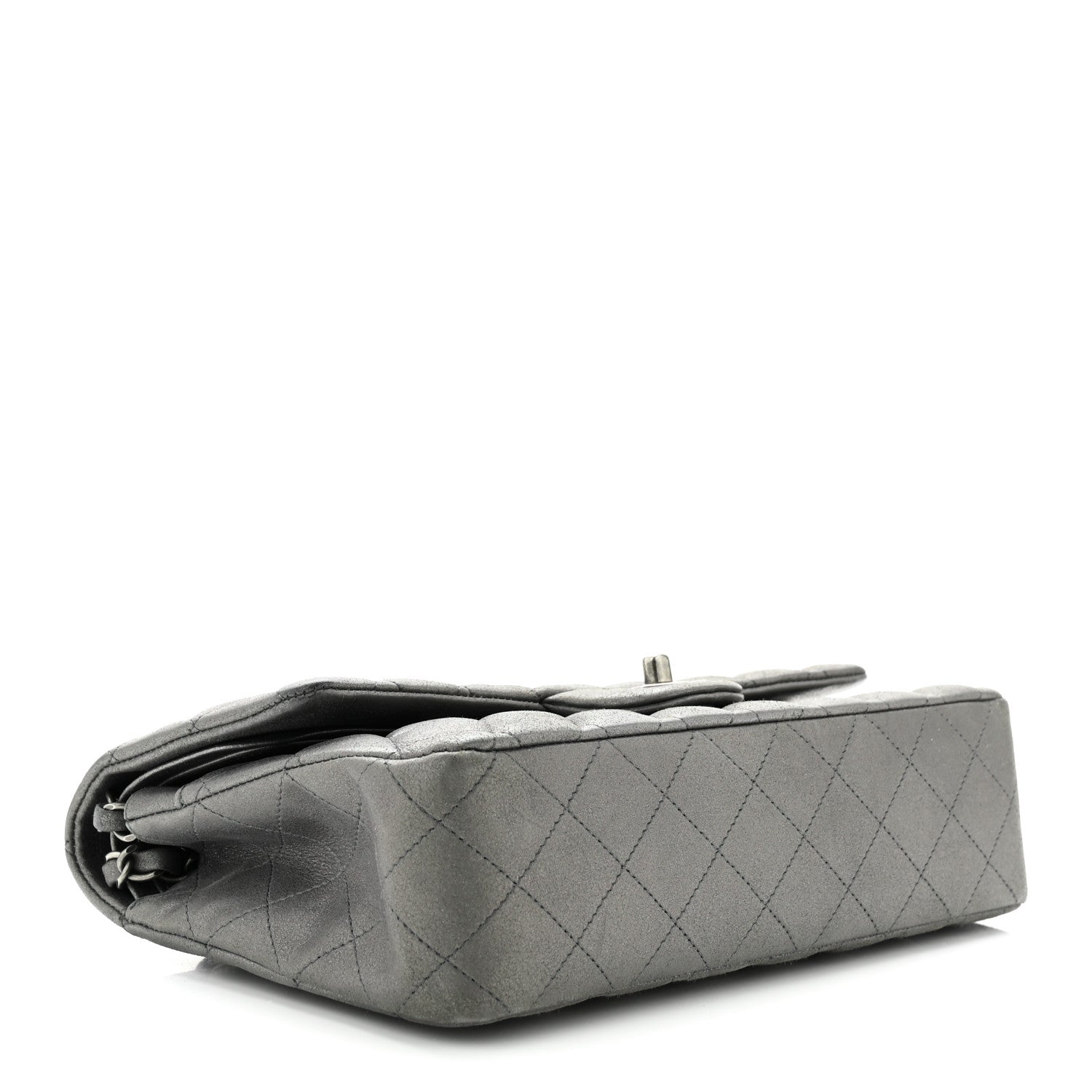 Chanel Metallic Lambskin Quilted Medium Double Flap Pewter 4 of 12