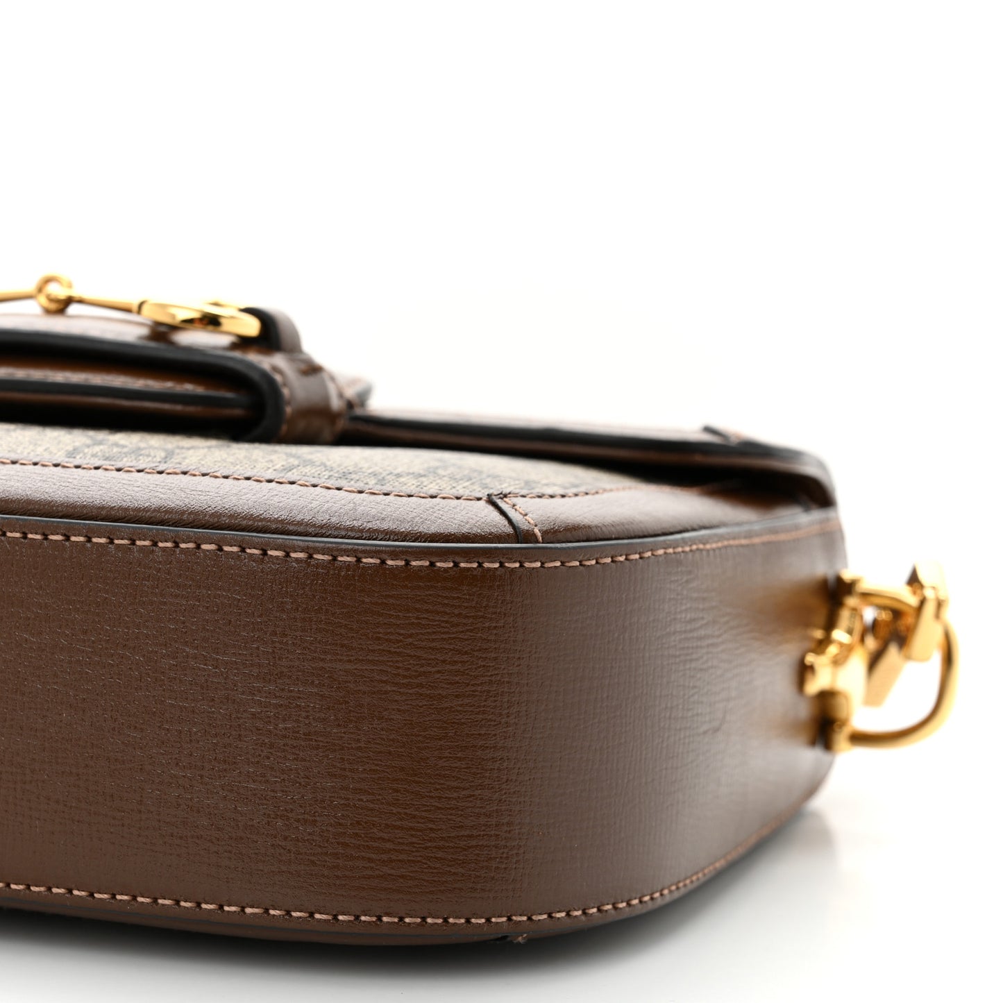 GG Supreme Monogram Web Mini Horsebit 1955 Shoulder Bag Beige Brown Sugar