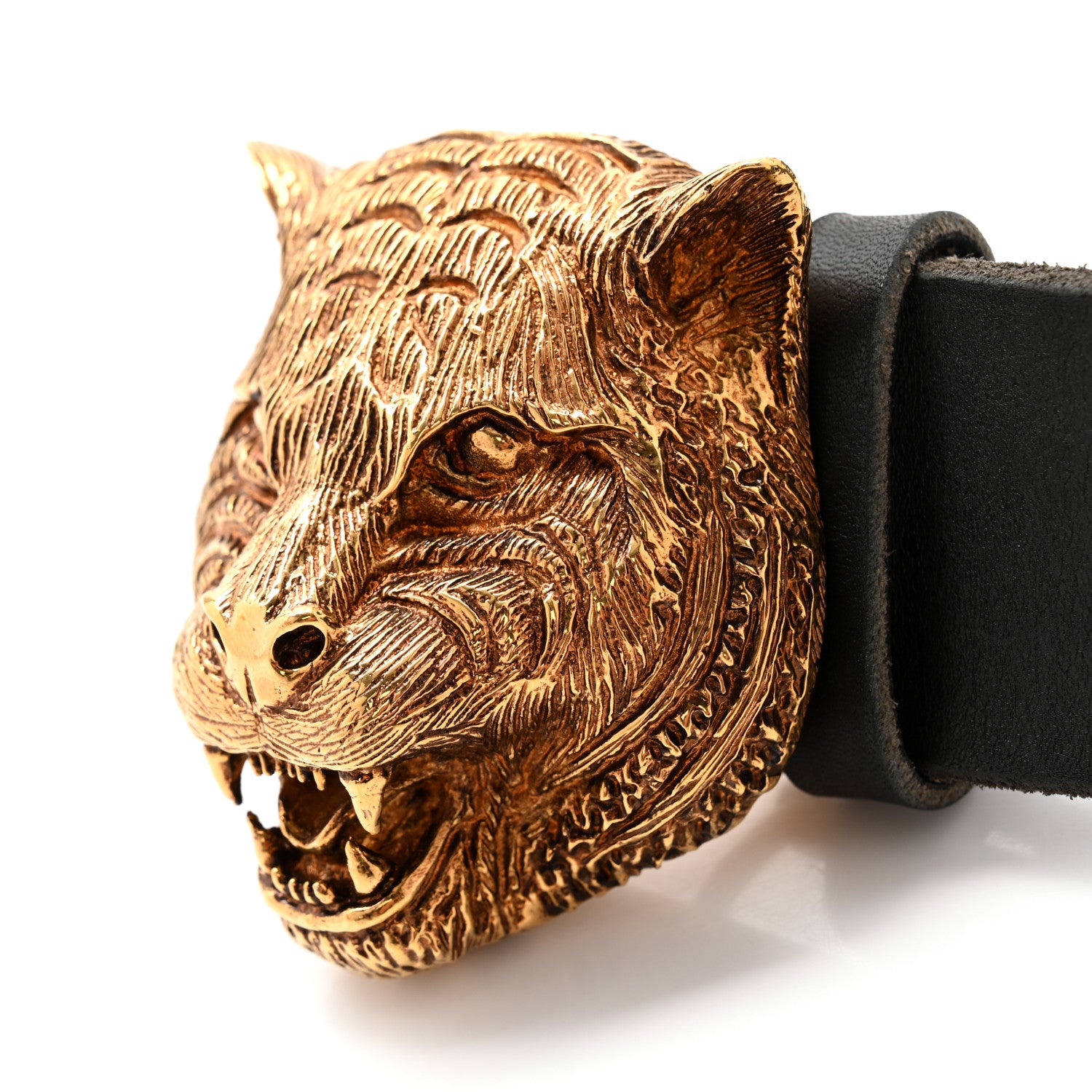 Gucci Calfskin Brass Feline Buckle Belt 85 34 Black 5 of 7