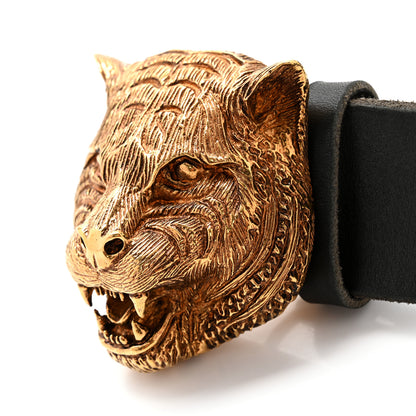 Gucci Calfskin Brass Feline Buckle Belt 85 34 Black 5 of 7