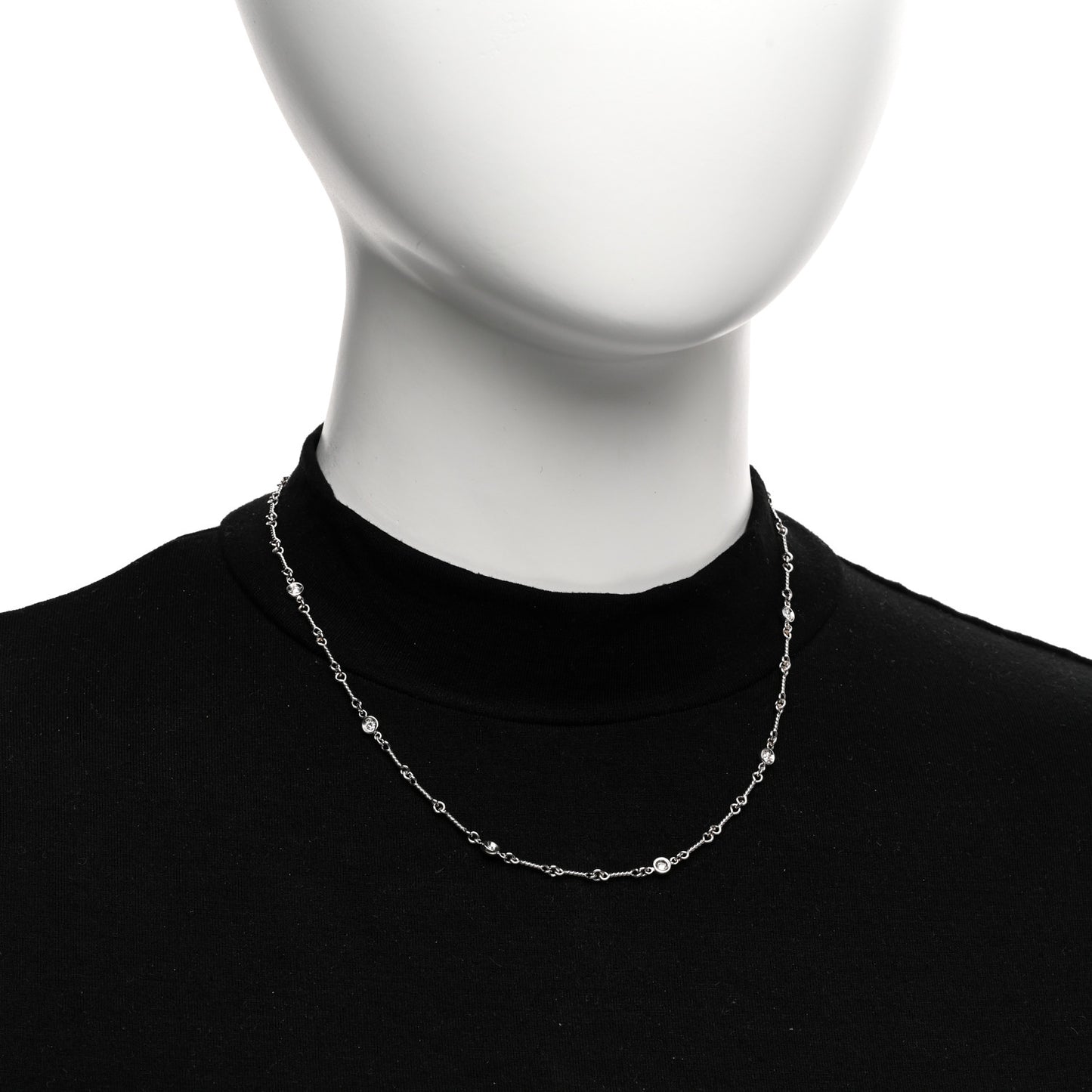 18K White Gold Diamond By the Inch Seven Station Dog Bone Necklace