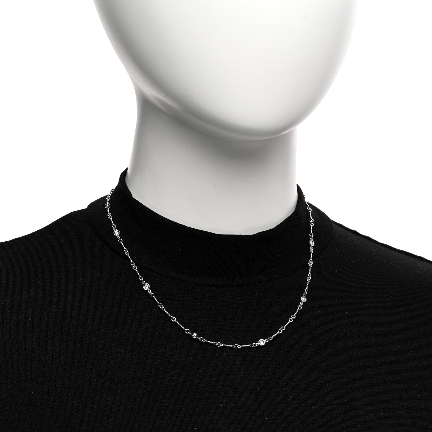 Roberto Coin 18K White Gold Diamond By the Inch Seven Station Dog Bone Necklace 2 of 5