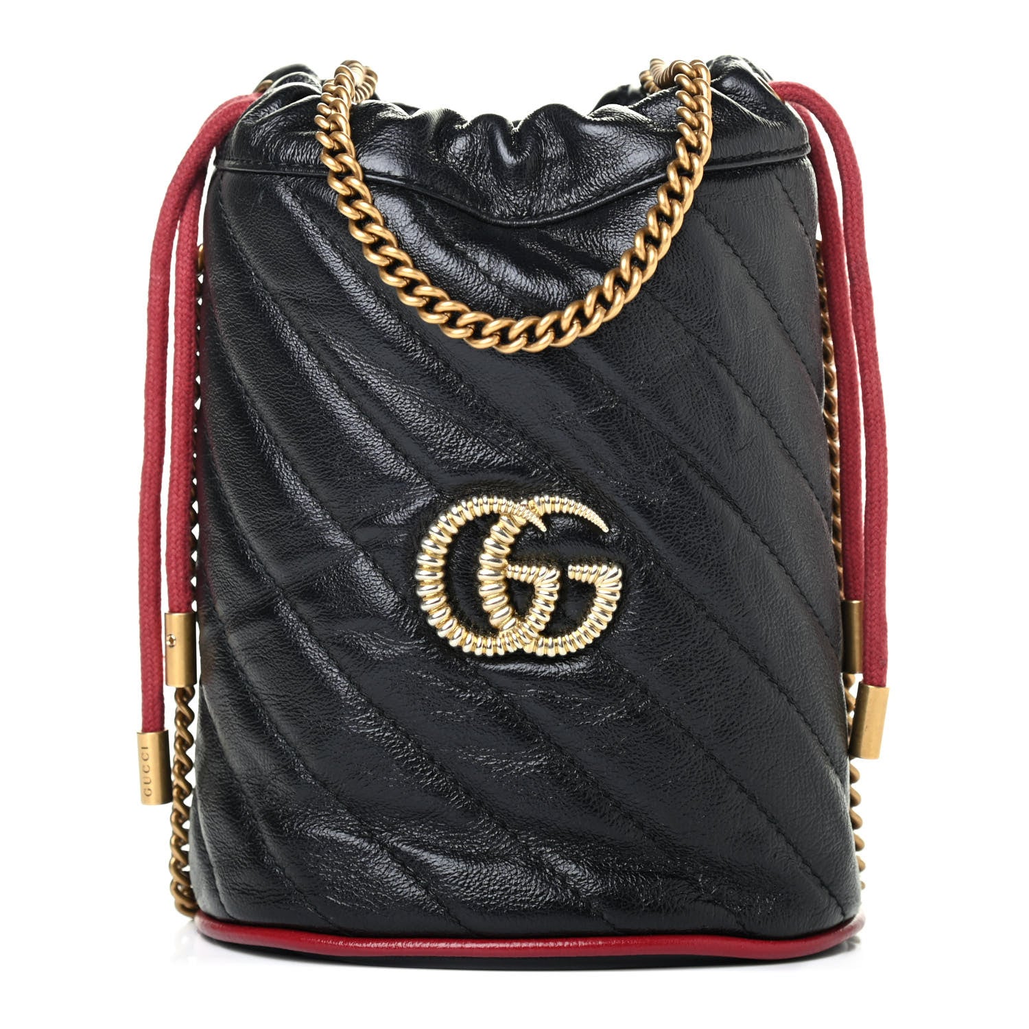 Gucci Vintage Effect Calfskin Matelasse Diagonal Mini Torchon GG Marmont 2.0 Bucket Bag Black 1 of 4