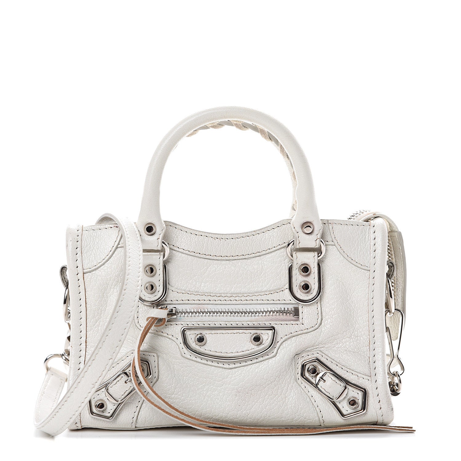 Balenciaga Chevre Silver Metallic Edge Hardware Nano City White 1 of 17