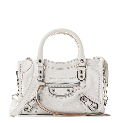 Balenciaga Chevre Silver Metallic Edge Hardware Nano City White 1 of 17