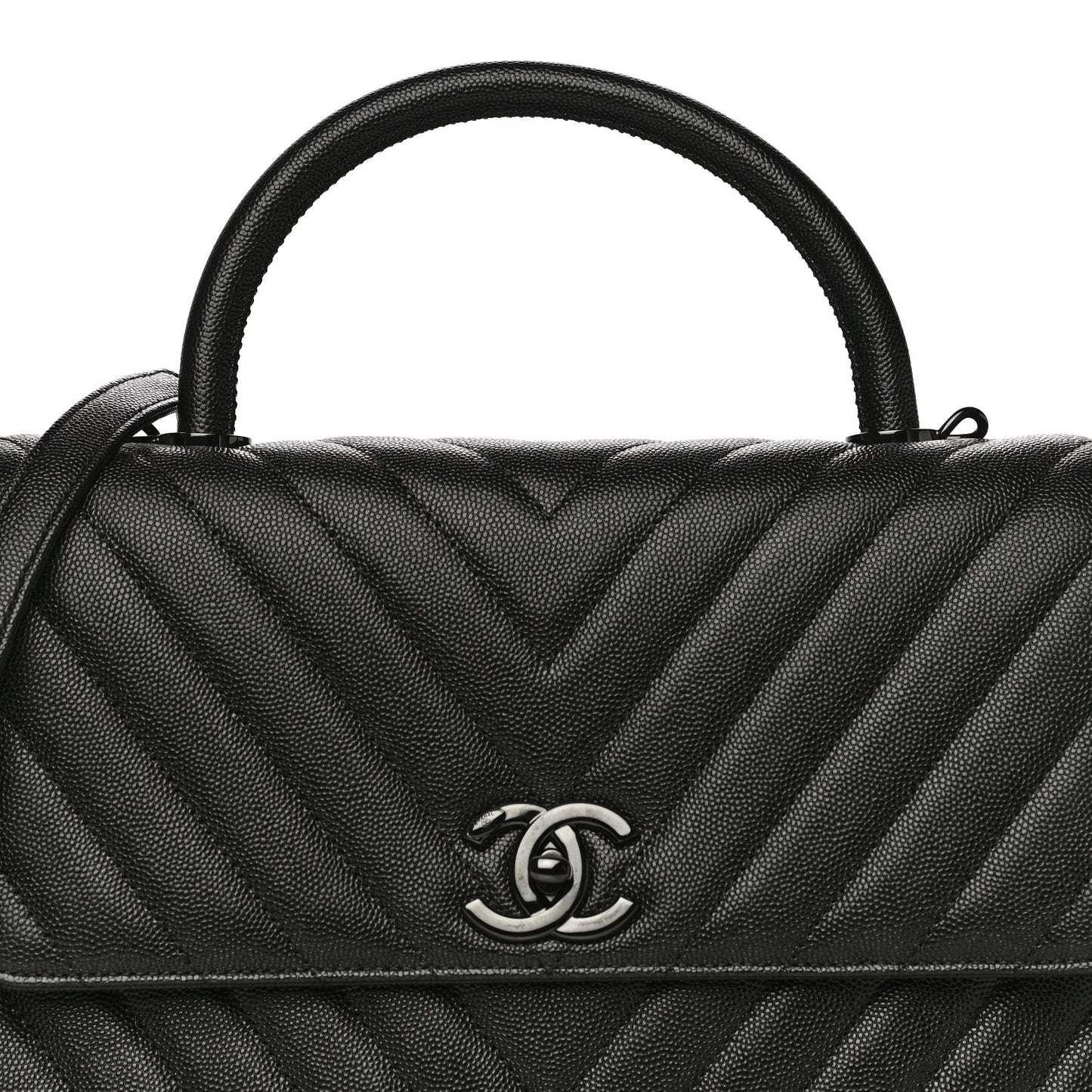 Caviar Chevron Quilted Small Coco Handle Flap So Black
