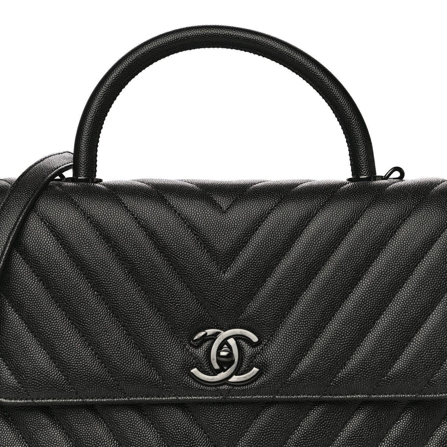 Chanel Caviar Chevron Quilted Small Coco Handle Flap So Black 8 of 10