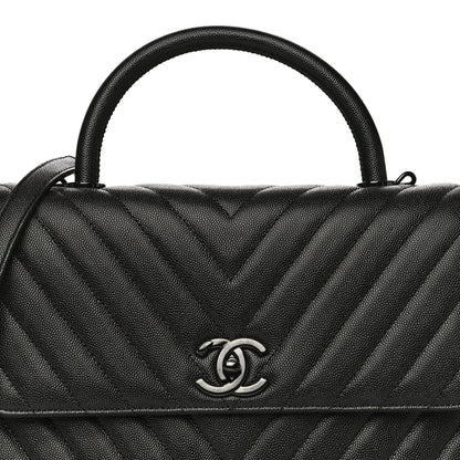Chanel Caviar Chevron Quilted Small Coco Handle Flap So Black 8 of 10
