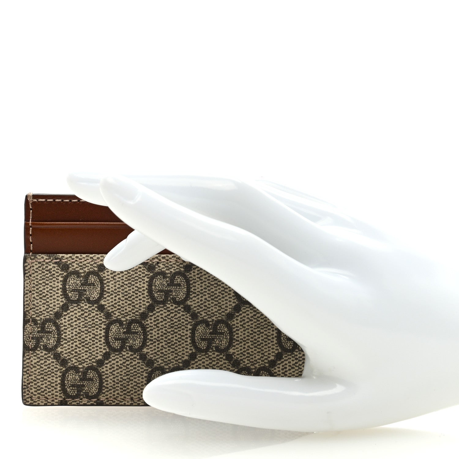 Gucci GG Supreme Monogram Calfskin Card Holder Beige Ebony Cuir 2 of 6