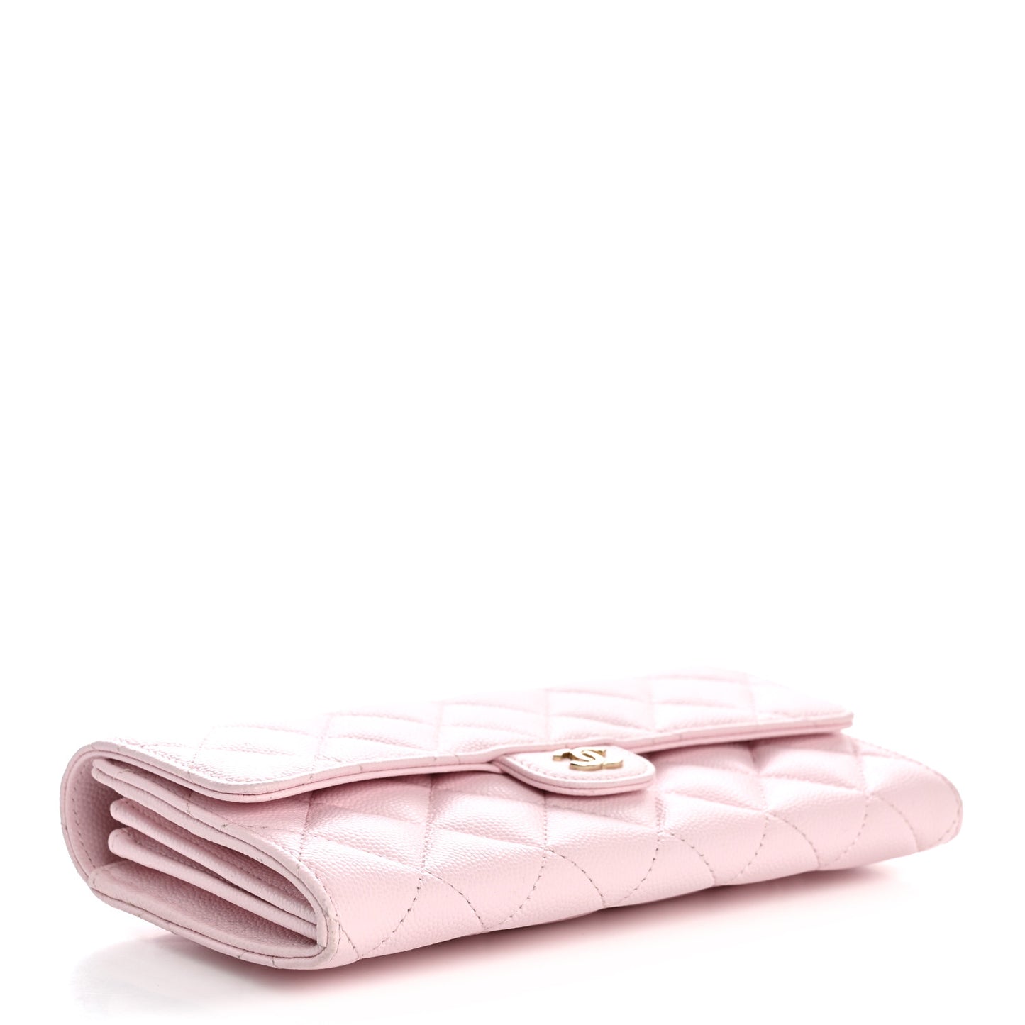 Caviar Quilted Large Gusset Flap Wallet Light Pink