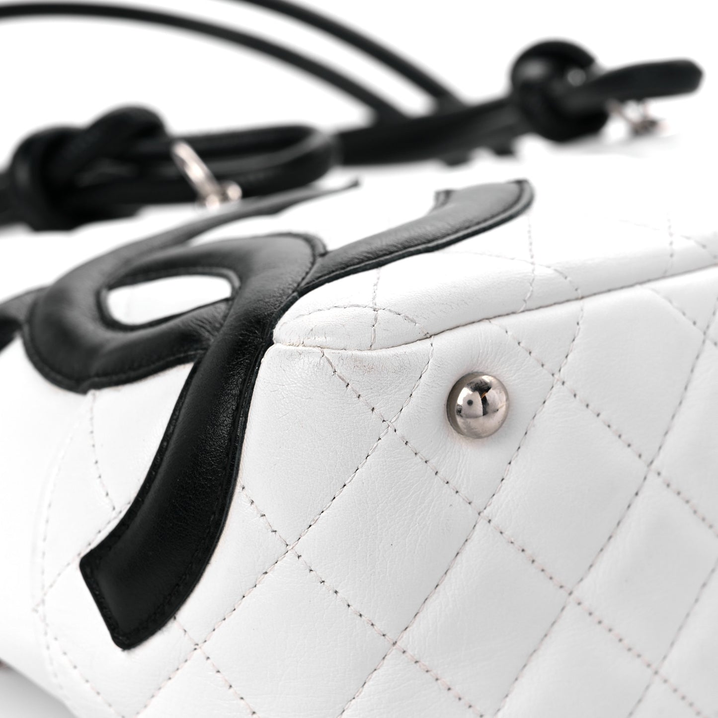 Calfskin Quilted Large Cambon Bowler White Black