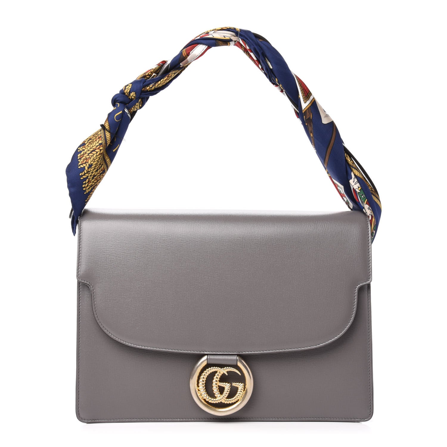 Gucci Textured Calfskin Silk Scarf Medium Torchon GG Ring Shoulder Bag Grey 1 of 11