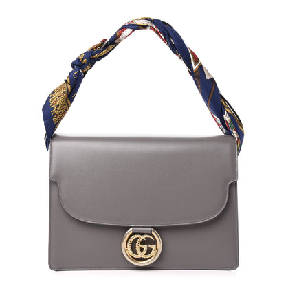 Gucci Textured Calfskin Silk Scarf Medium Torchon GG Ring Shoulder Bag Grey 1 of 11