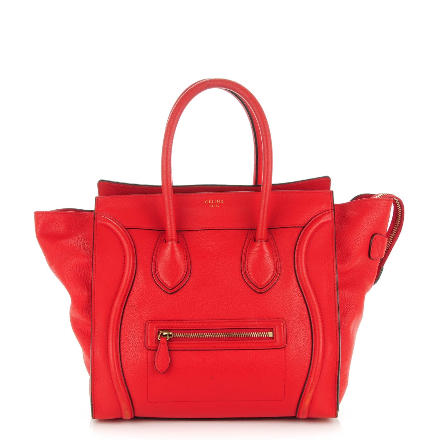 Celine Drummed Calfskin Mini Luggage Coquelicot 1 of 8