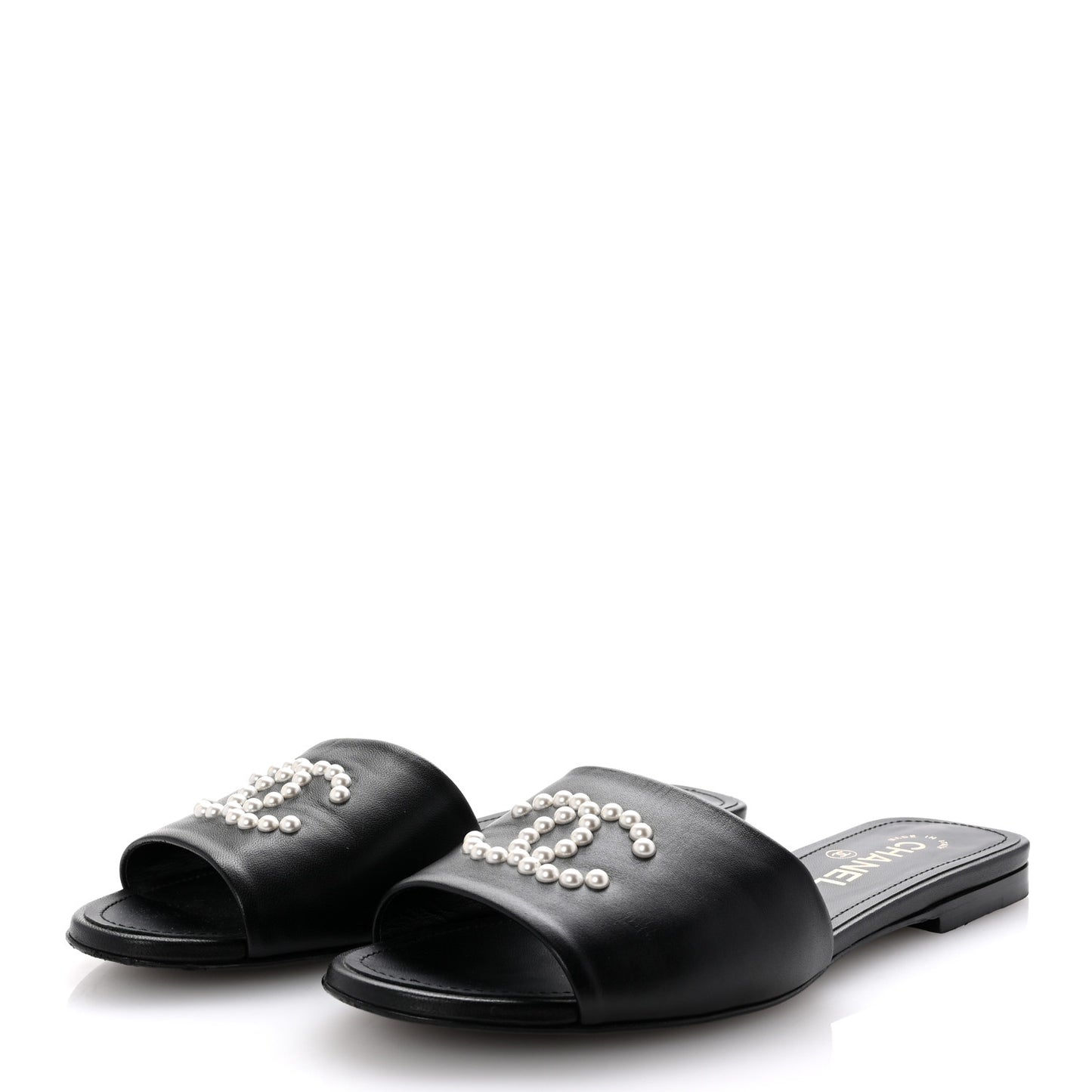 Lambskin Pearl CC Sandals 38.5 Black