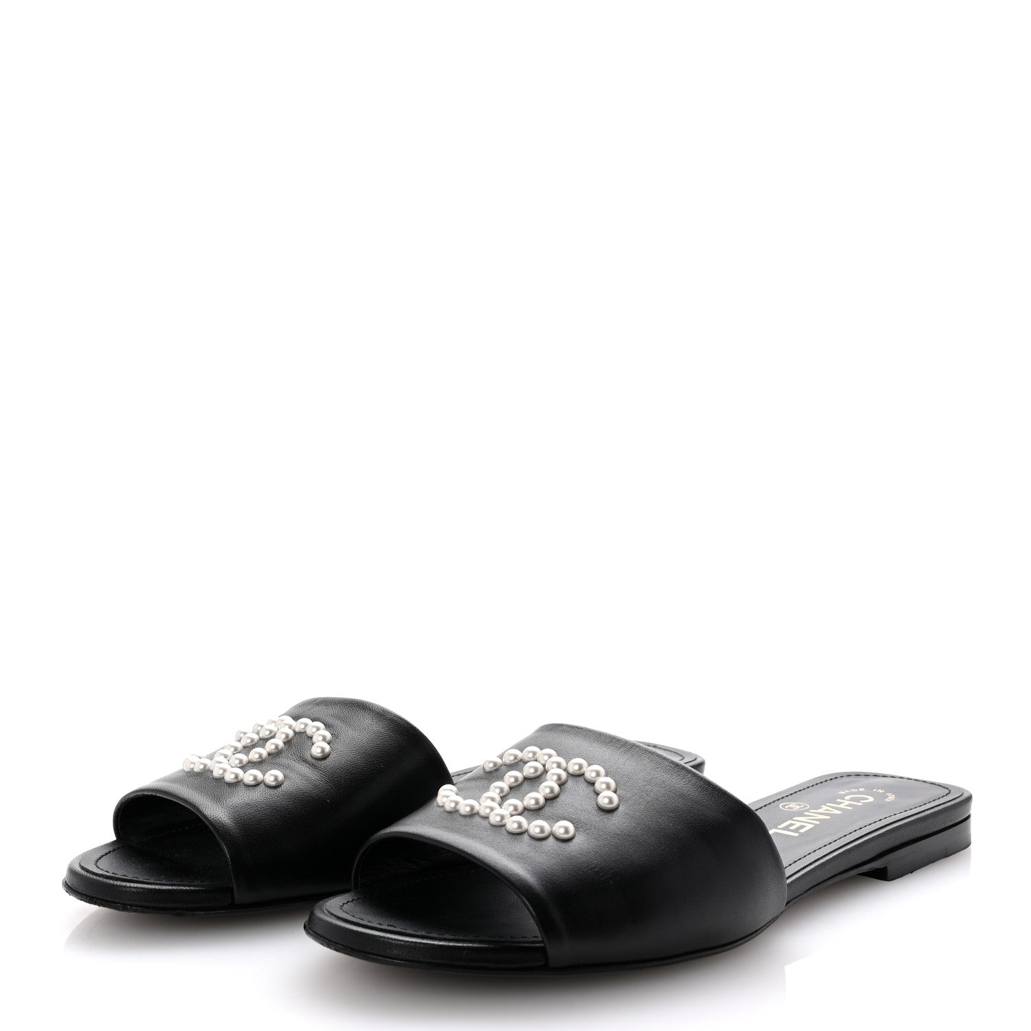 Chanel Lambskin Pearl CC Sandals 38.5 Black 4 of 9