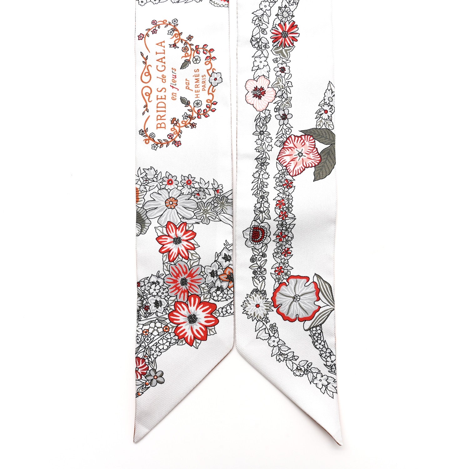 Hermes Silk Brides De Gala En Fleurs Twilly White Gris Cuir 2 of 4