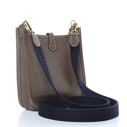 Hermes Taurillon Clemence Amazone Evelyne TPM Etoupe Bleu Indigo 3 of 11