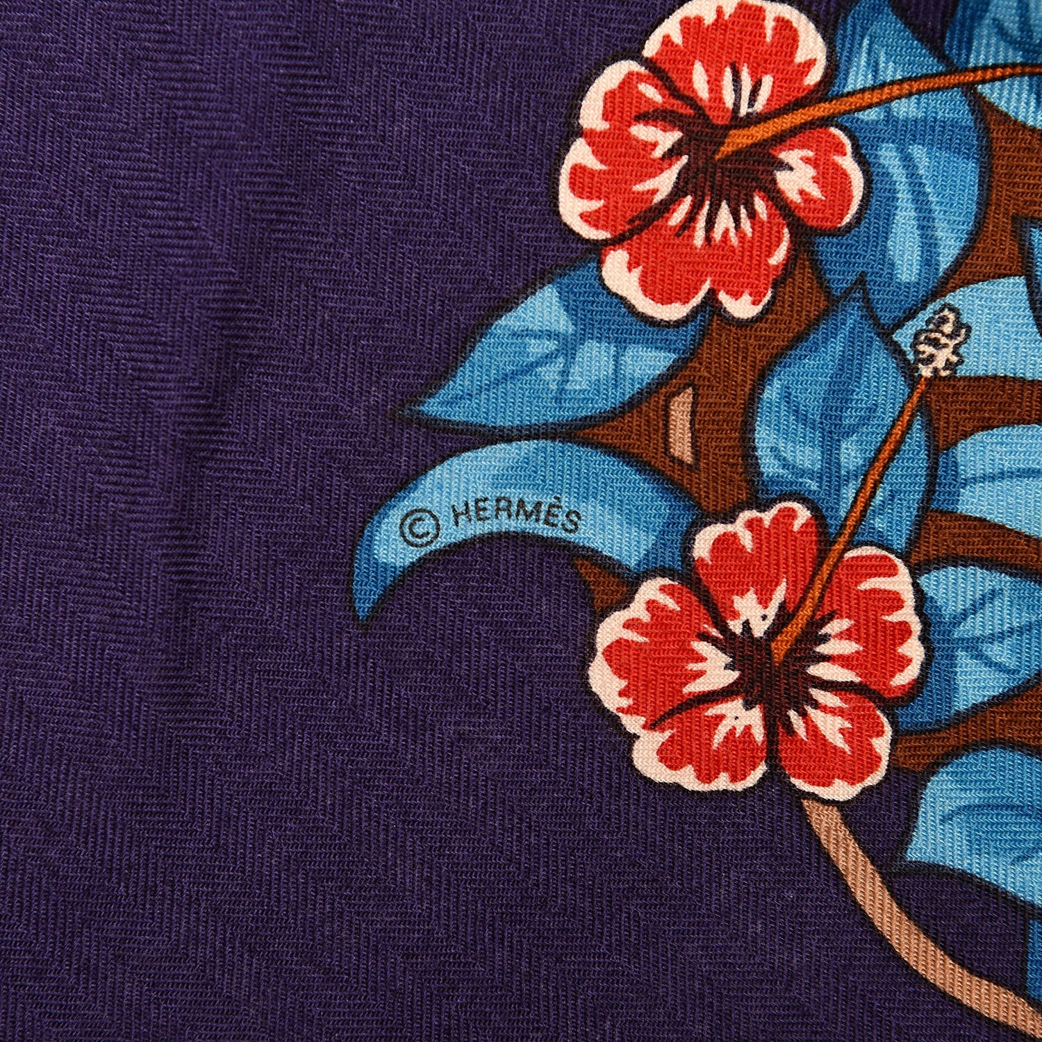 Hermes Cashmere Silk Jungle Love Shawl 140 Indigo Prune Bleu 7 of 7