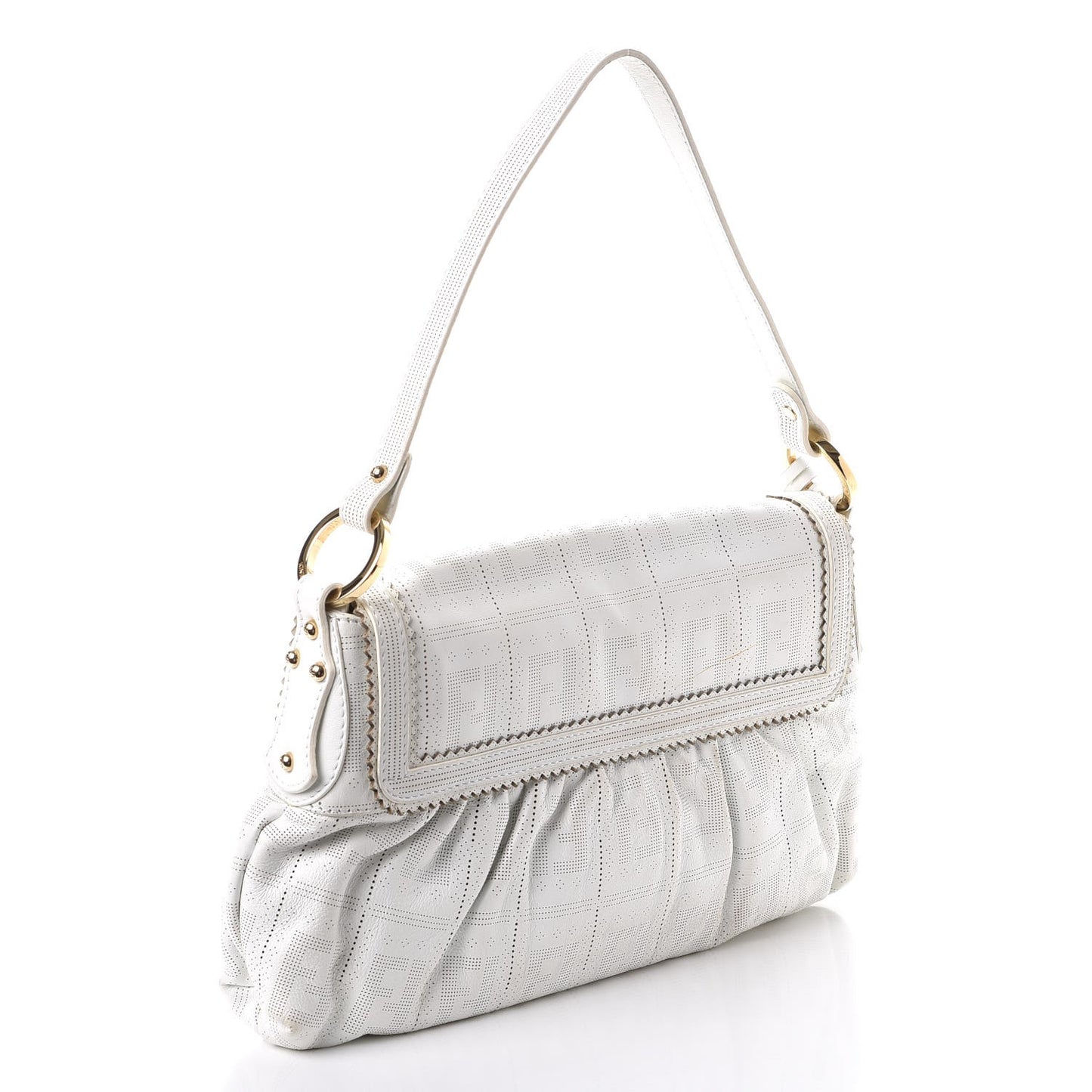 Calfskin Perforated Small Chef Shoulder Bag White