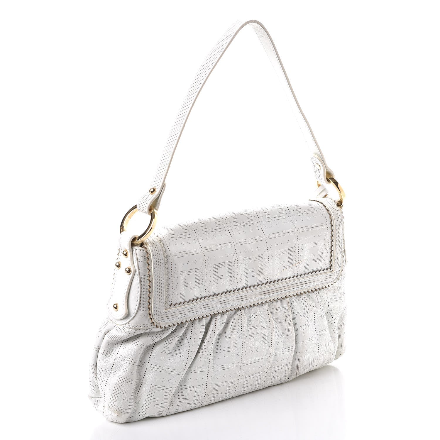 Fendi Calfskin Perforated Small Chef Shoulder Bag White 3 of 7