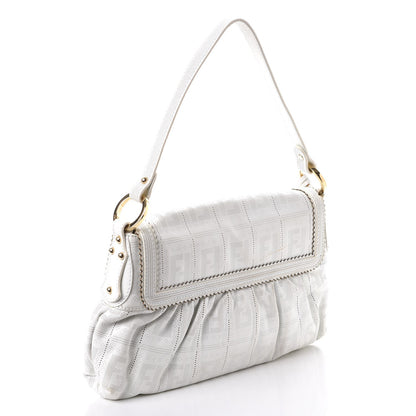 Fendi Calfskin Perforated Small Chef Shoulder Bag White 3 of 7