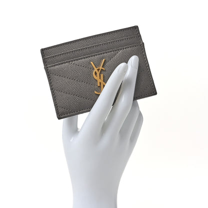 Saint Laurent Grain De Poudre Matelasse Chevron Monogram Credit Card Case Fog 2 of 9